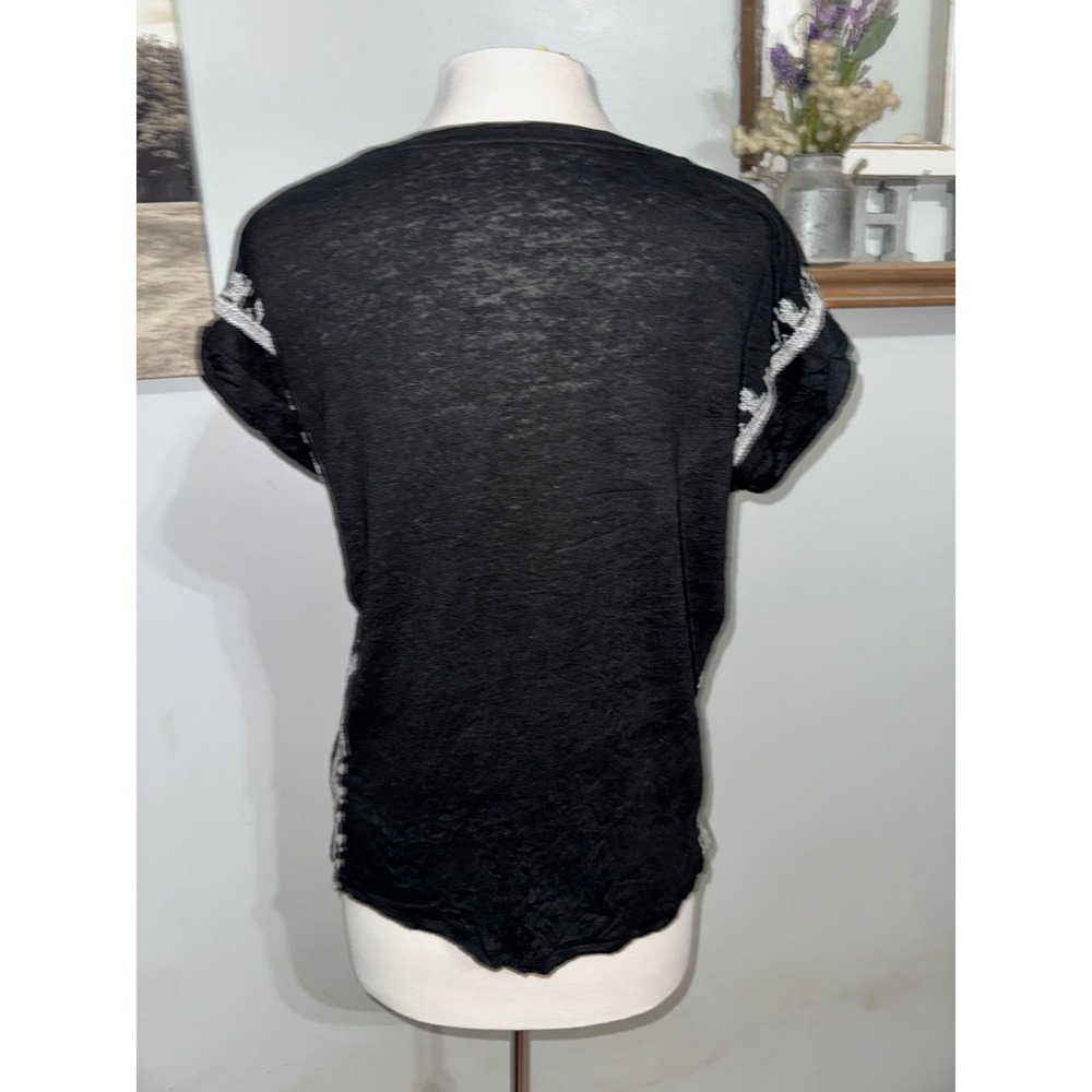 Garnet Hill 100% organic linen top with ivory cross stitch detail large - Picture 3 of 7
